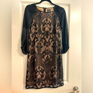 Adrianna Papell black lace dress size 4 with sheer sleeves